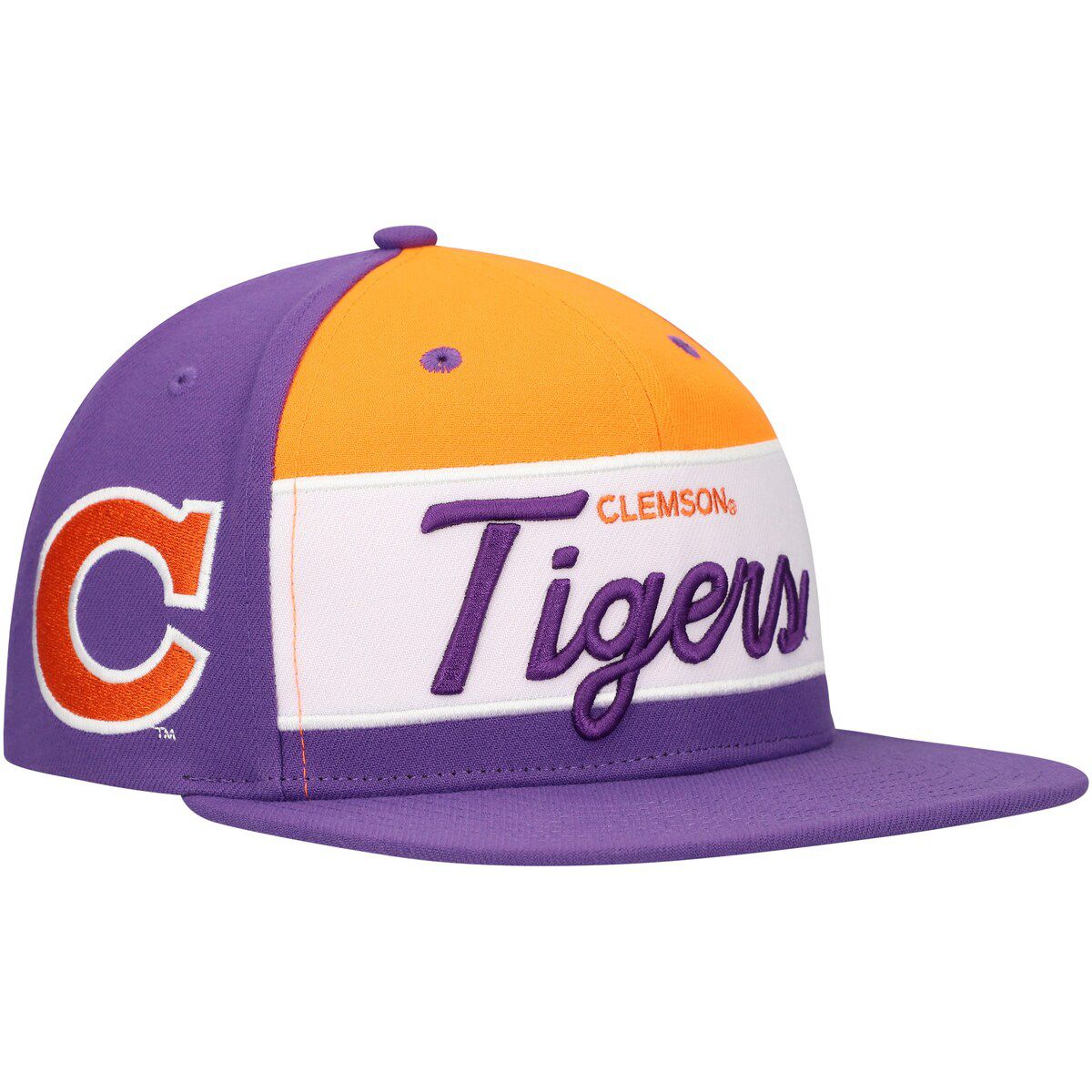 NCAA White/Purple Clemson Tigers Retro Sport Color Block Script Snapback Hat