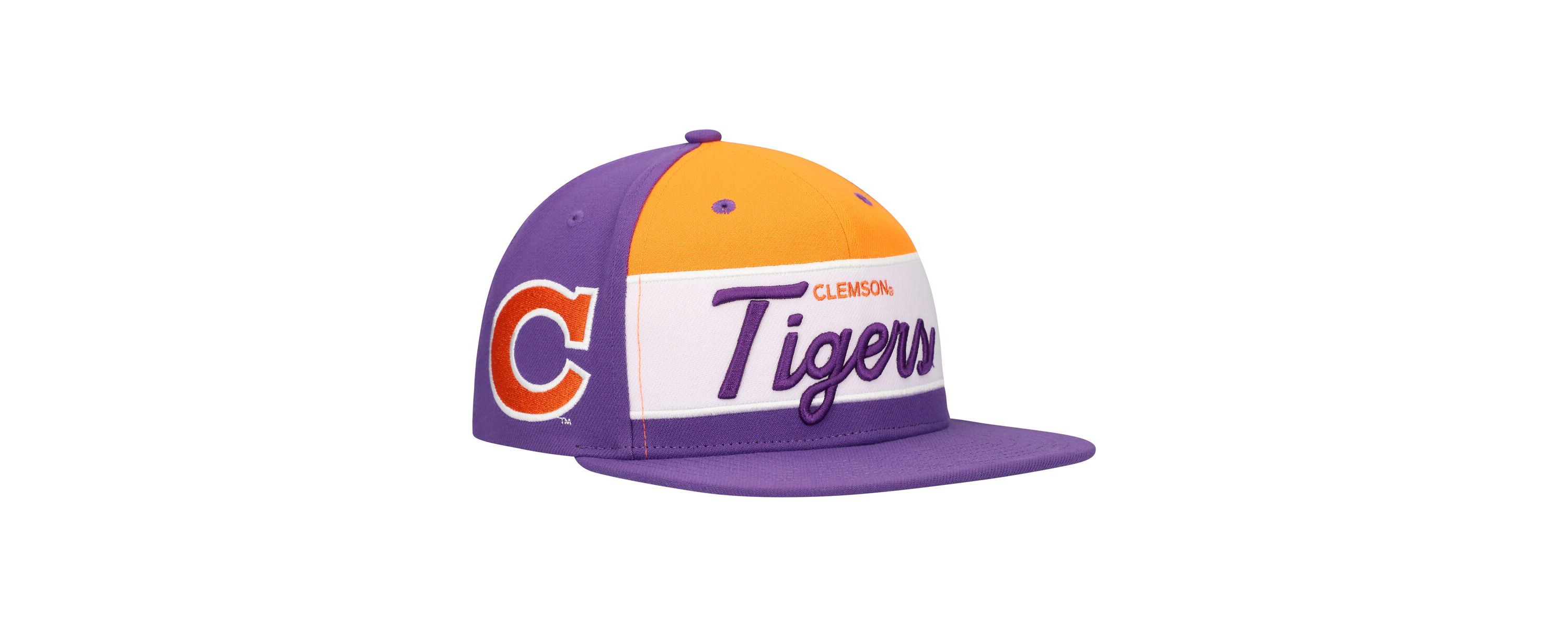 NCAA White/Purple Clemson Tigers Retro Sport Color Block Script Snapback Hat