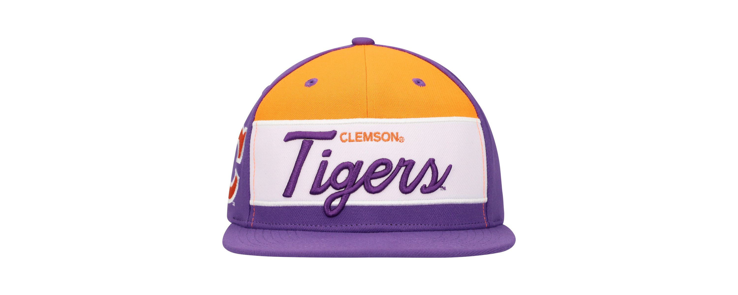 NCAA White/Purple Clemson Tigers Retro Sport Color Block Script Snapback Hat