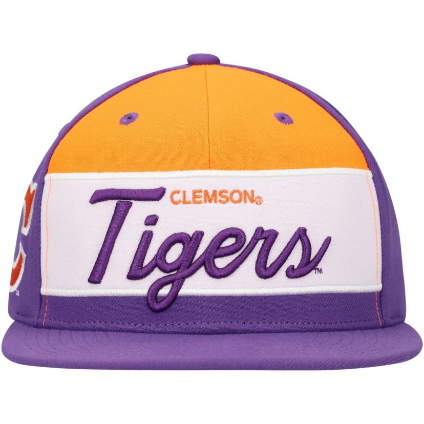 NCAA White/Purple Clemson Tigers Retro Sport Color Block Script Snapback Hat