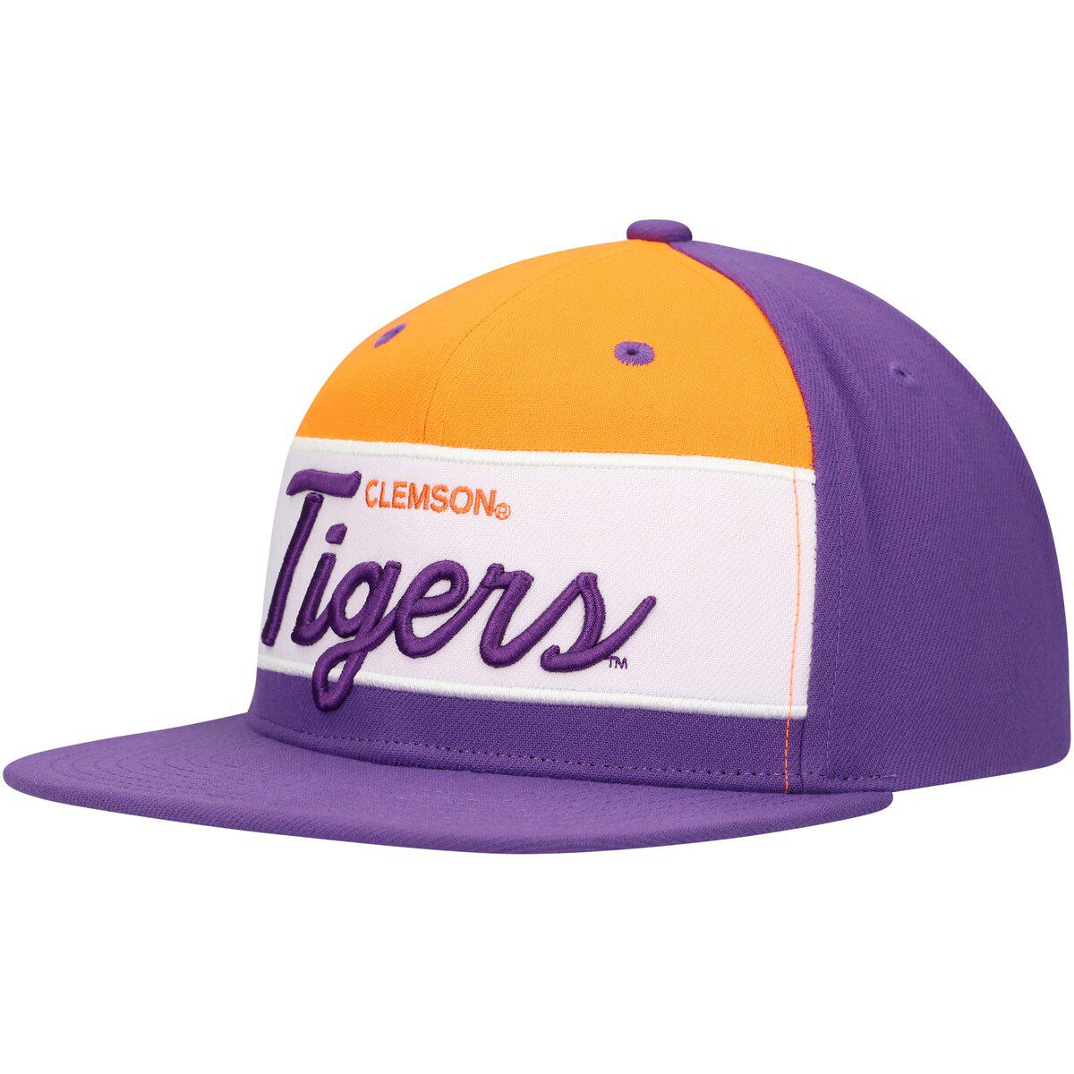 NCAA White/Purple Clemson Tigers Retro Sport Color Block Script Snapback Hat