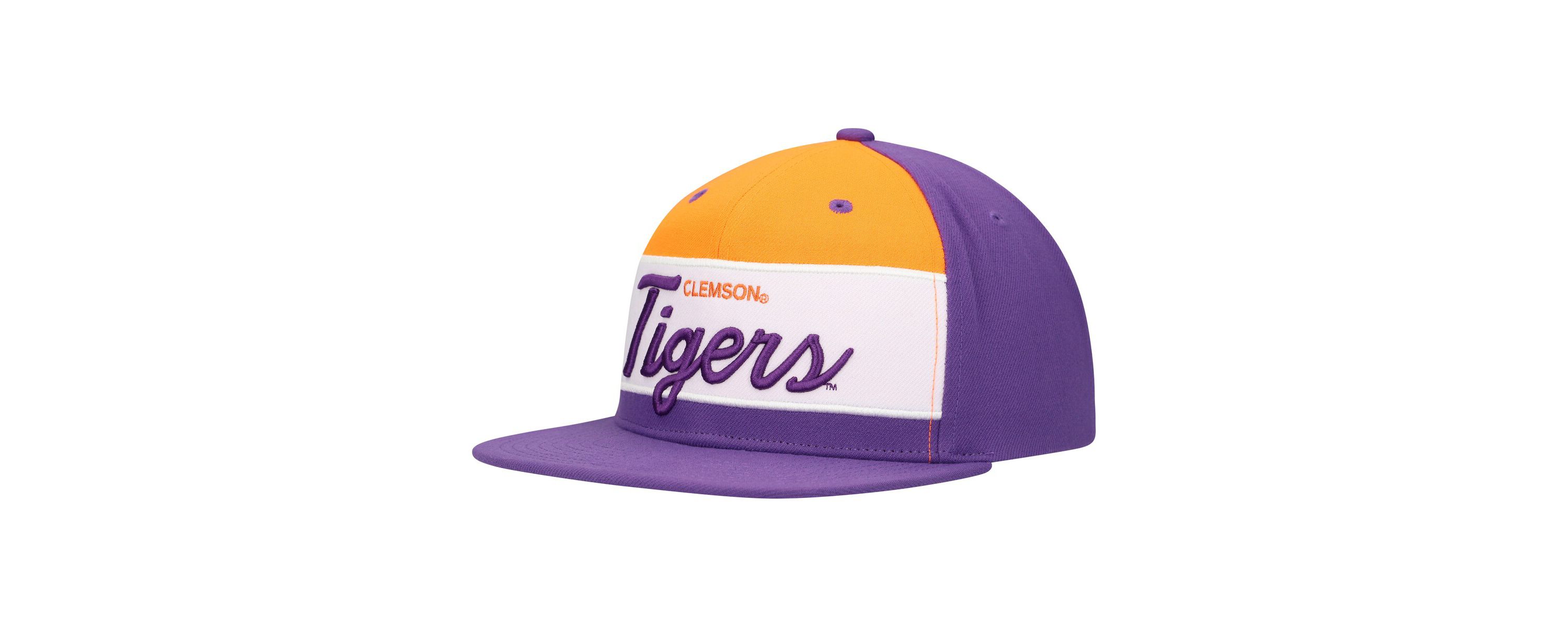 NCAA White/Purple Clemson Tigers Retro Sport Color Block Script Snapback Hat