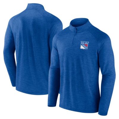 Men's NHL Logo Athletic New York Rangers Head-to-Head Raglan Quarter-Zip Top, Blue, 5XL