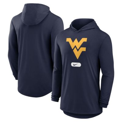 Men's NCAA Nike West Virginia Mountaineers Primetime Tri-Blend Dri-FIT Long Sleeve Hoodie T-Shirt, Navy Blue, Medium