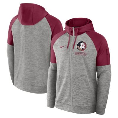 Men's NCAA Nike Florida State Seminoles Fitness Raglan Performance Full-Zip Hoodie, Gray, XL