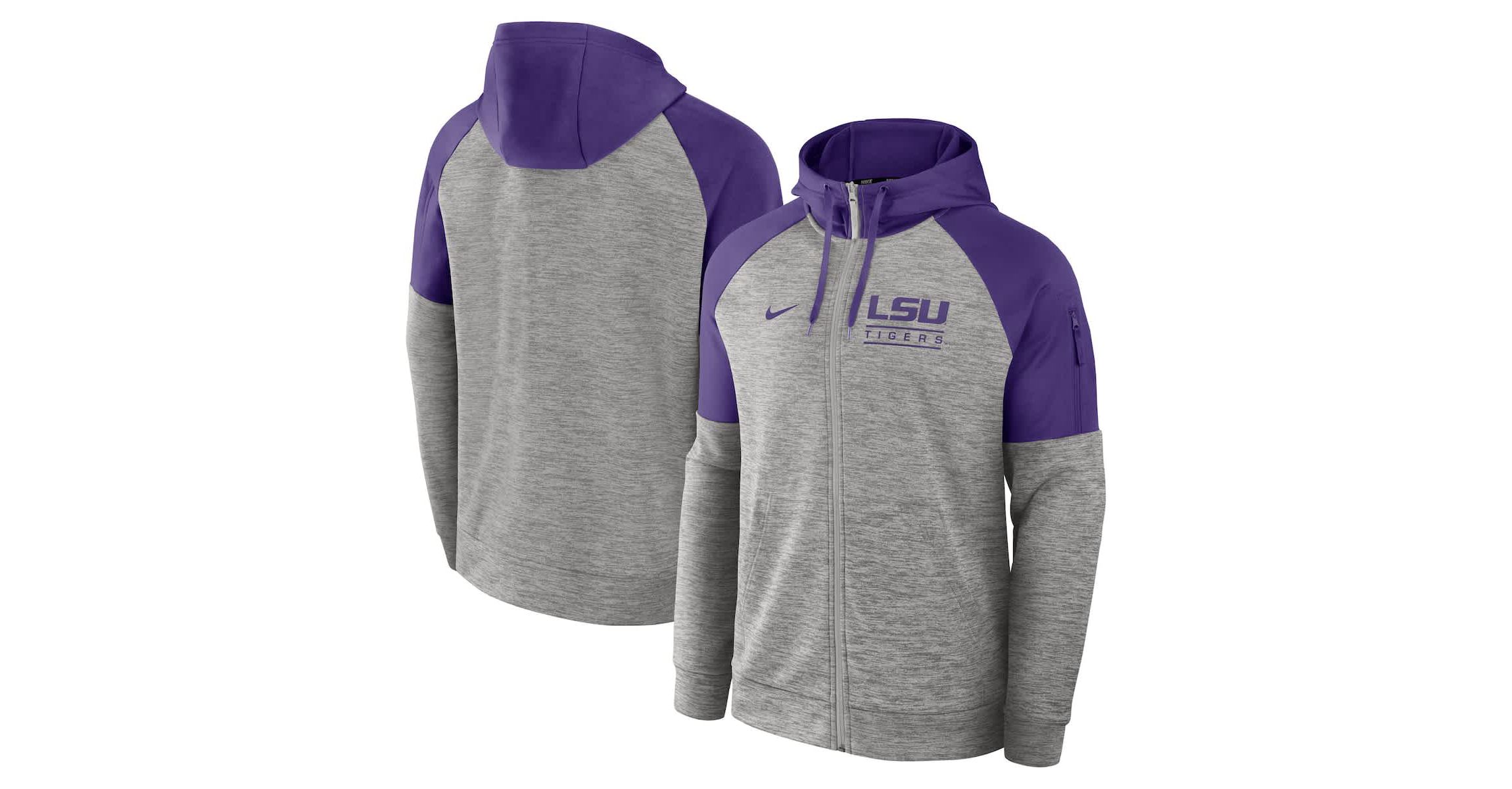 NCAA Nike LSU Tigers Fitness Raglan Performance Full-Zip Hoodie