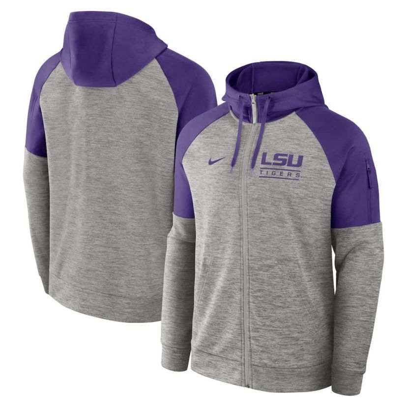NCAA Nike LSU Tigers Fitness Raglan Performance Full-Zip Hoodie