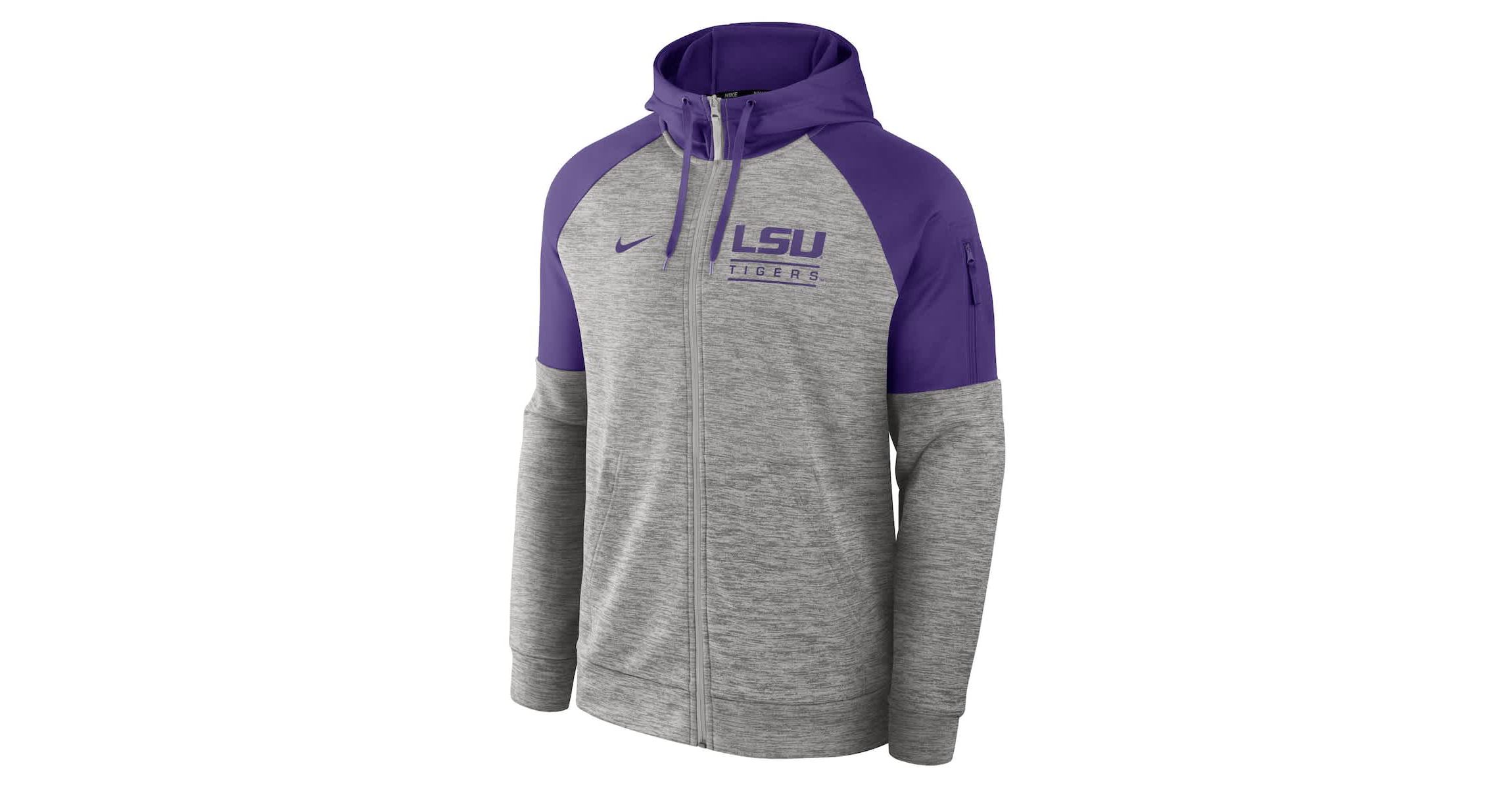 NCAA Nike LSU Tigers Fitness Raglan Performance Full-Zip Hoodie