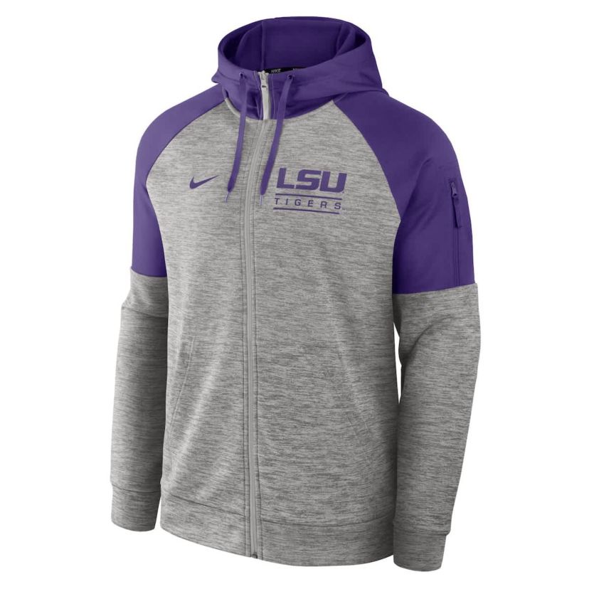 NCAA Nike LSU Tigers Fitness Raglan Performance Full-Zip Hoodie