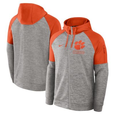 Men's NCAA Nike Clemson Tigers Fitness Raglan Performance Full-Zip Hoodie, Gray, 2XL