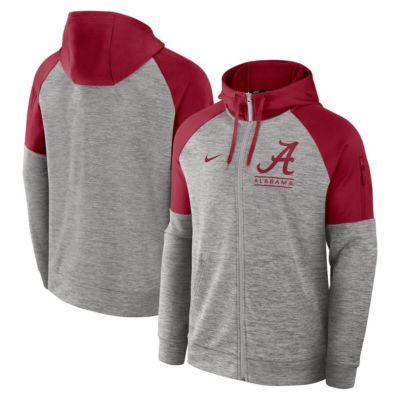 Men's Alabama Crimson Tide NCAA Nike Alabama Tide Fitness Raglan Performance Full-Zip Hoodie, Gray, Medium
