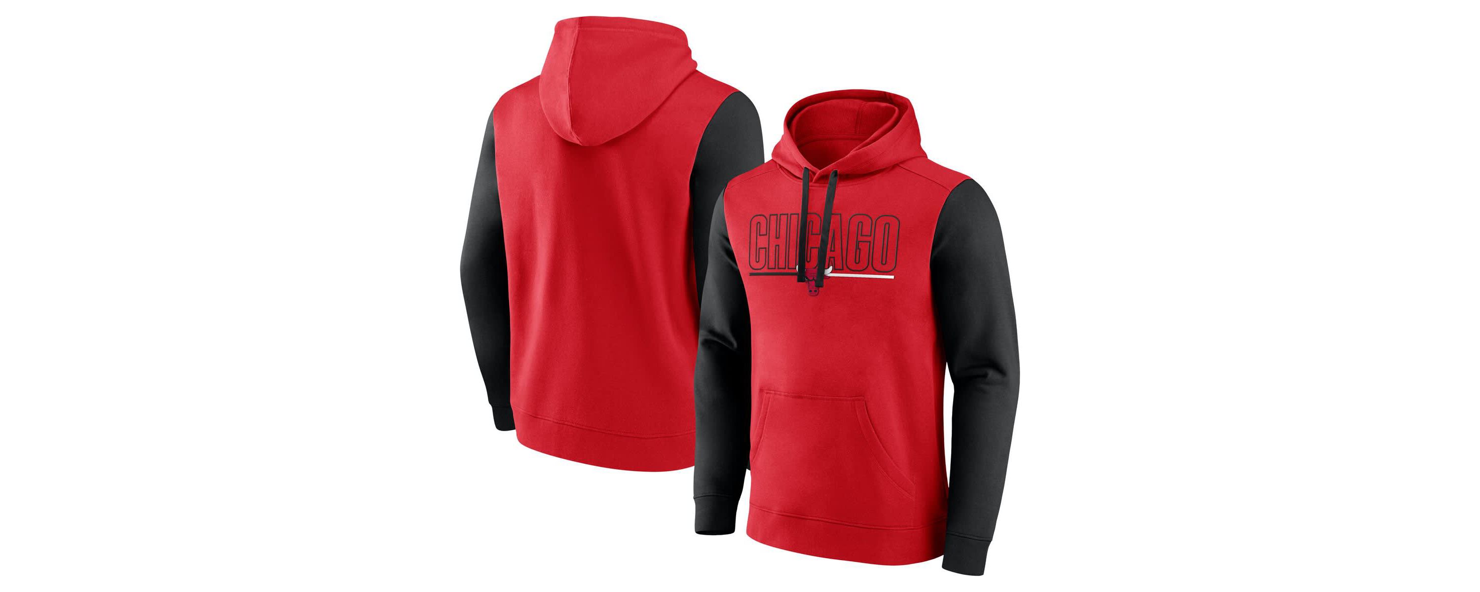 NBA Logo Athletic Chicago Bulls Outline Colorblock Pullover Hoodie