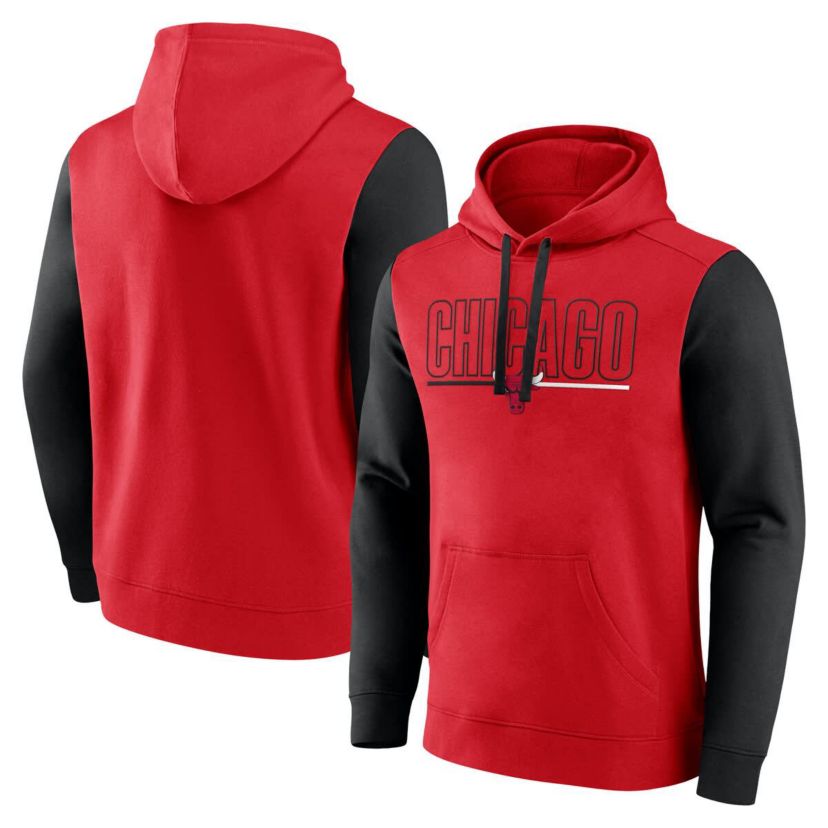 NBA Logo Athletic Chicago Bulls Outline Colorblock Pullover Hoodie
