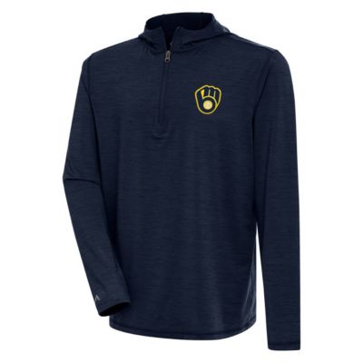 Antigua Men's MLB Milwaukee Brewers Tidy Quarter-Zip Hoodie, Navy Blue, Large
