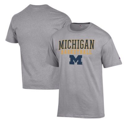 Champion Men's NCAA Michigan Wolverines Basketball Stack T-Shirt, Gray, 3XL