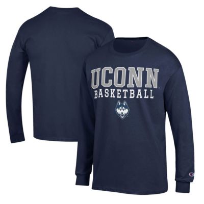 Champion Men's Connecticut Huskies NCAA UConn Huskies Basketball Stack Long Sleeve T-Shirt, Navy Blue, 3XL