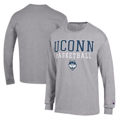 Champion Men's Connecticut Huskies NCAA UConn Huskies Basketball Stack Long Sleeve T-Shirt, Gray, 3XL