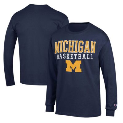 Champion Men's NCAA Michigan Wolverines Basketball Stack Long Sleeve T-Shirt, Navy Blue, 3XL
