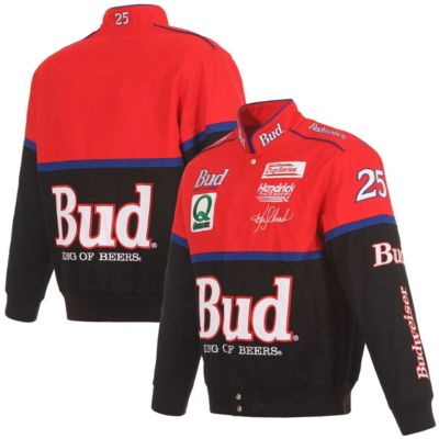 JH Design Men's NASCAR Black/Red Ken Schrader Bud King of Beers Twill Driver Uniform Full-Snap Jacket