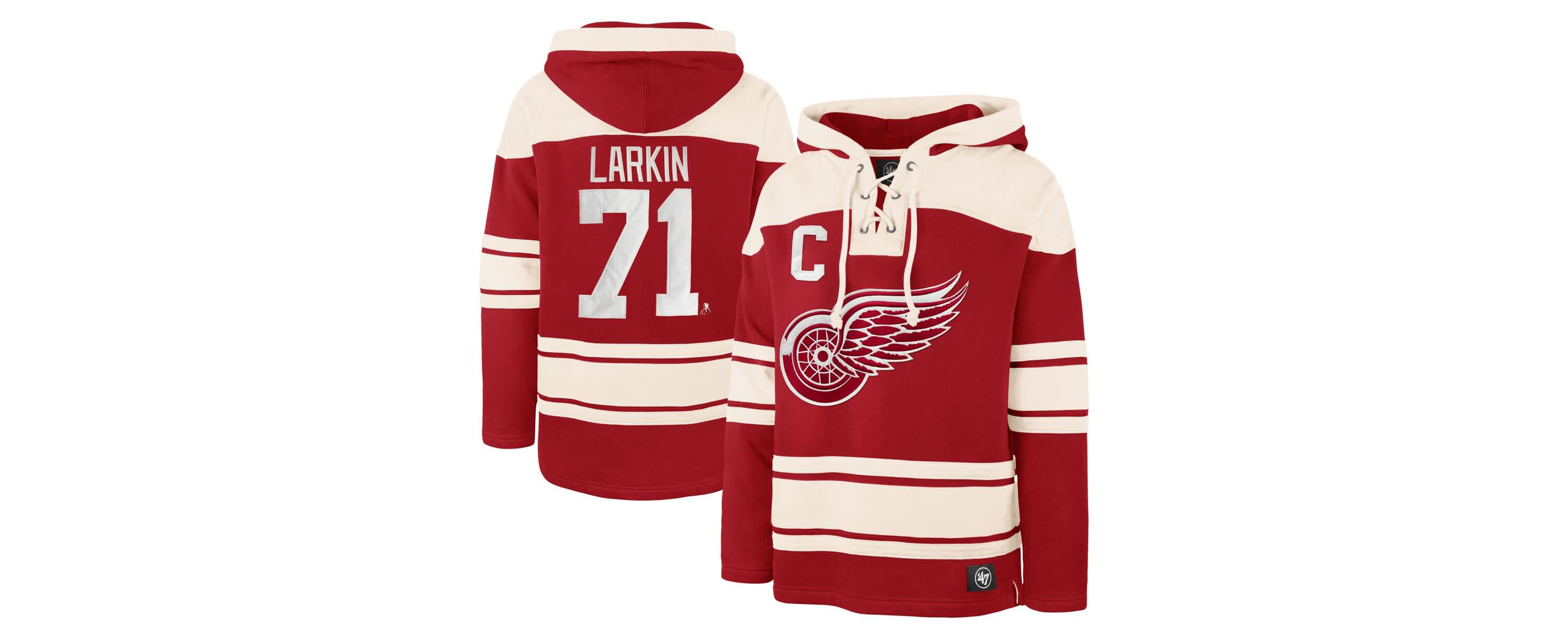 NHL Dylan Larkin Detroit Wings Captain Patch Player Name & Number Lacer Pullover Hoodie