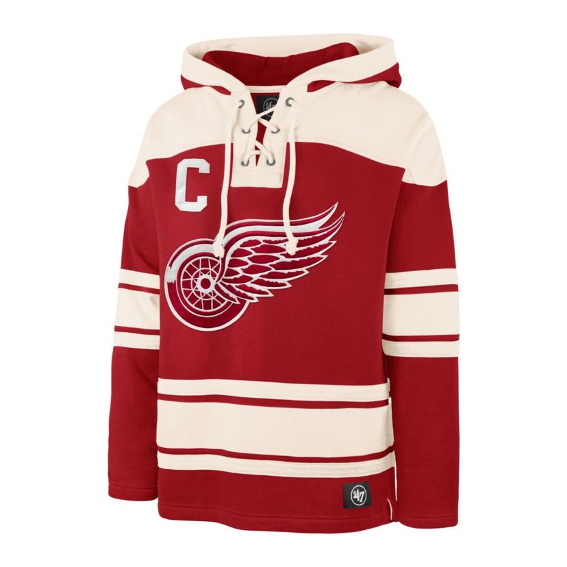 NHL Dylan Larkin Detroit Wings Captain Patch Player Name & Number Lacer Pullover Hoodie