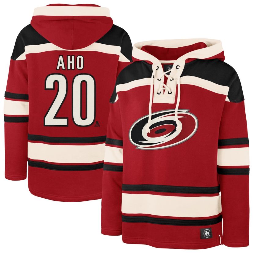 NHL Sebastian Aho Carolina Hurricanes Player Name & Number Lacer Pullover Hoodie