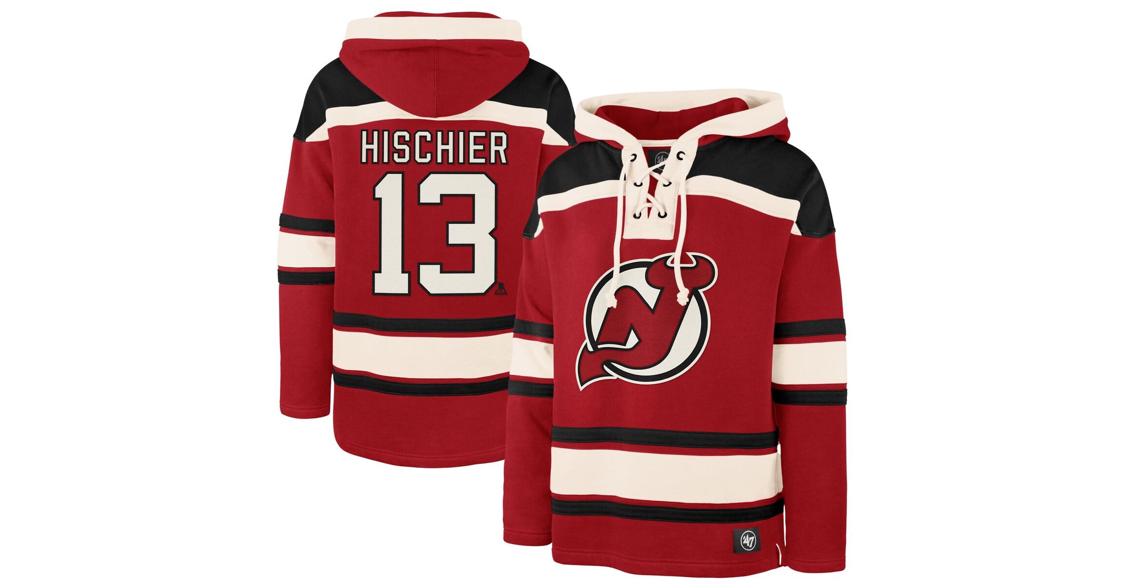NHL Nico Hischier New Jersey Devils Player Name & Number Lacer Pullover Hoodie