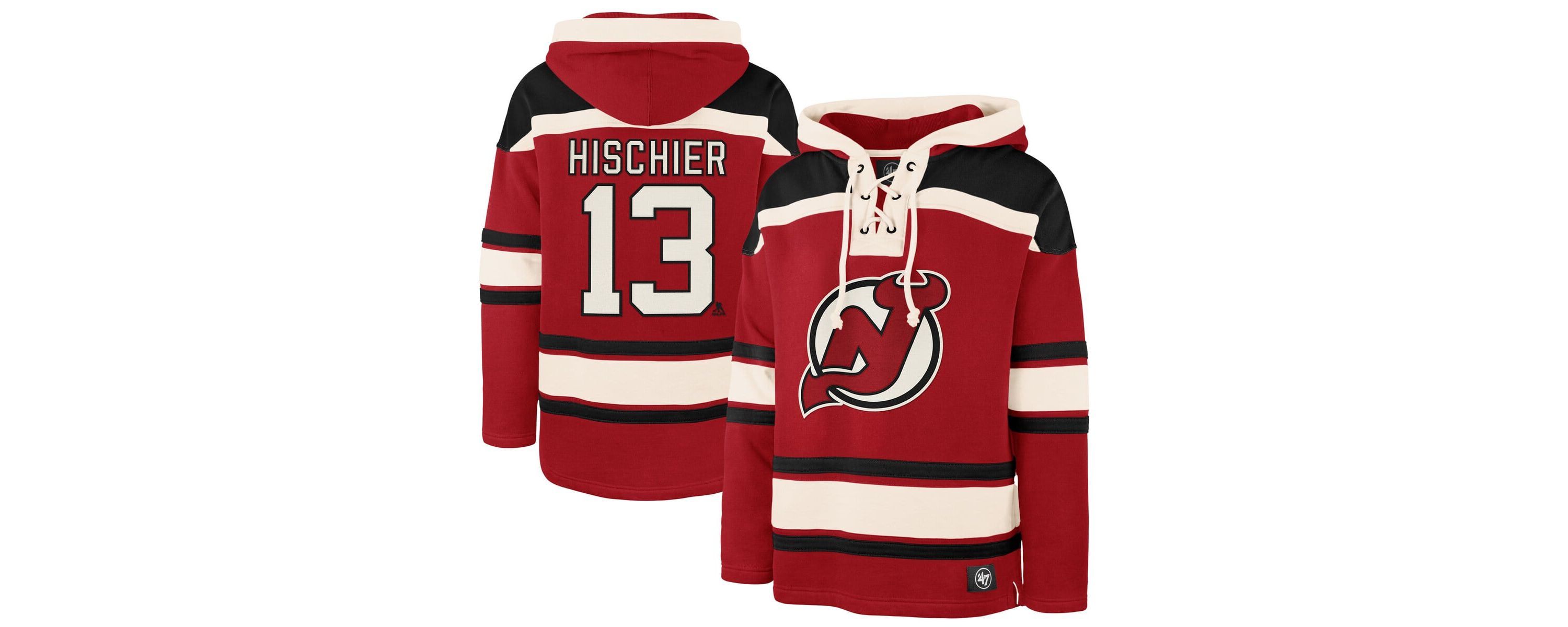 NHL Nico Hischier New Jersey Devils Player Name & Number Lacer Pullover Hoodie