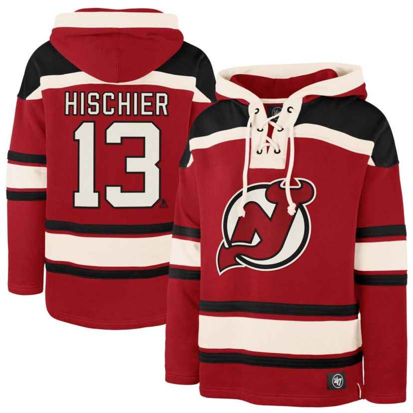 NHL Nico Hischier New Jersey Devils Player Name & Number Lacer Pullover Hoodie