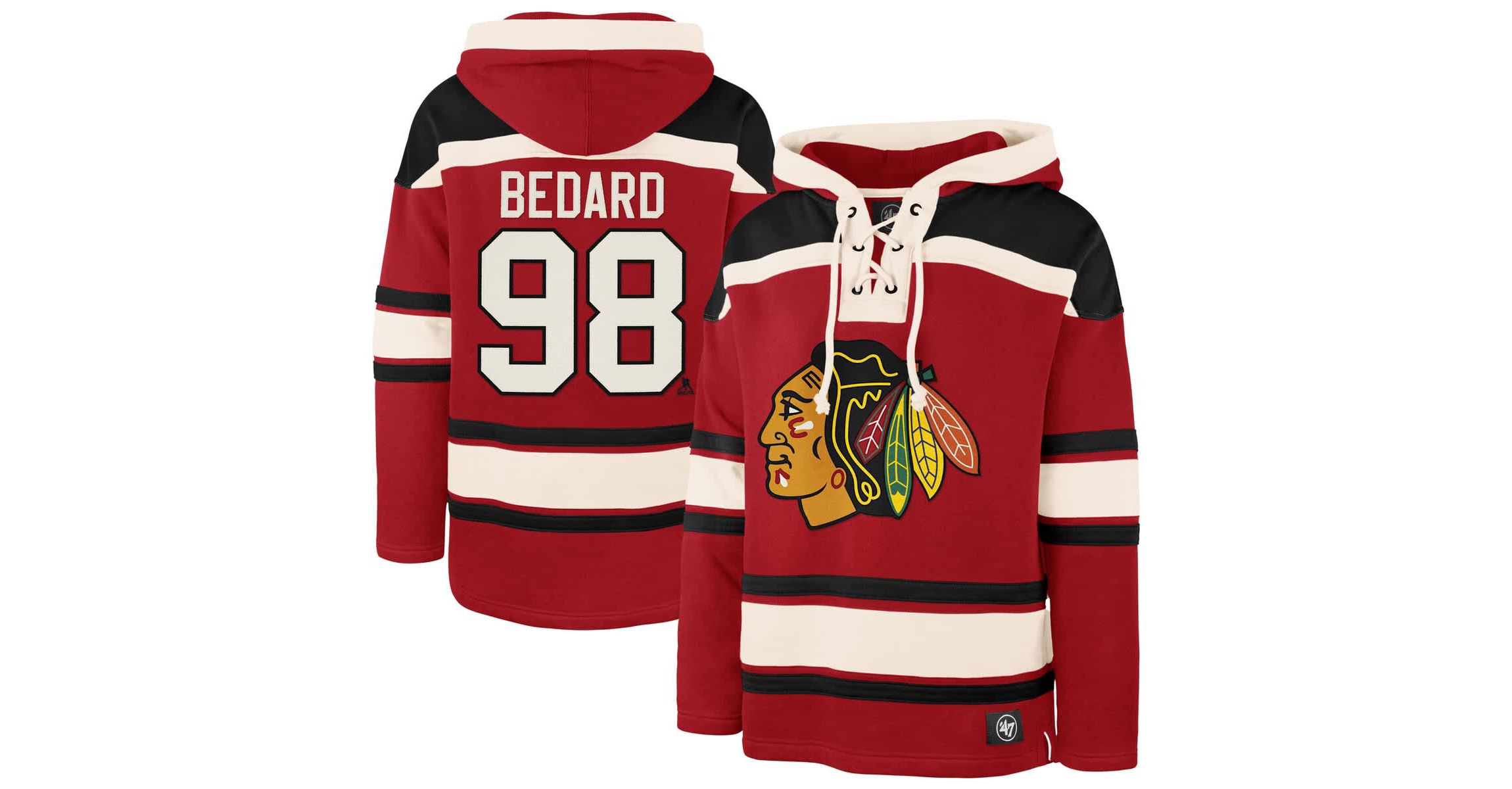 NHL Connor Bedard Chicago Blackhawks Player Name & Number Lacer Pullover Hoodie