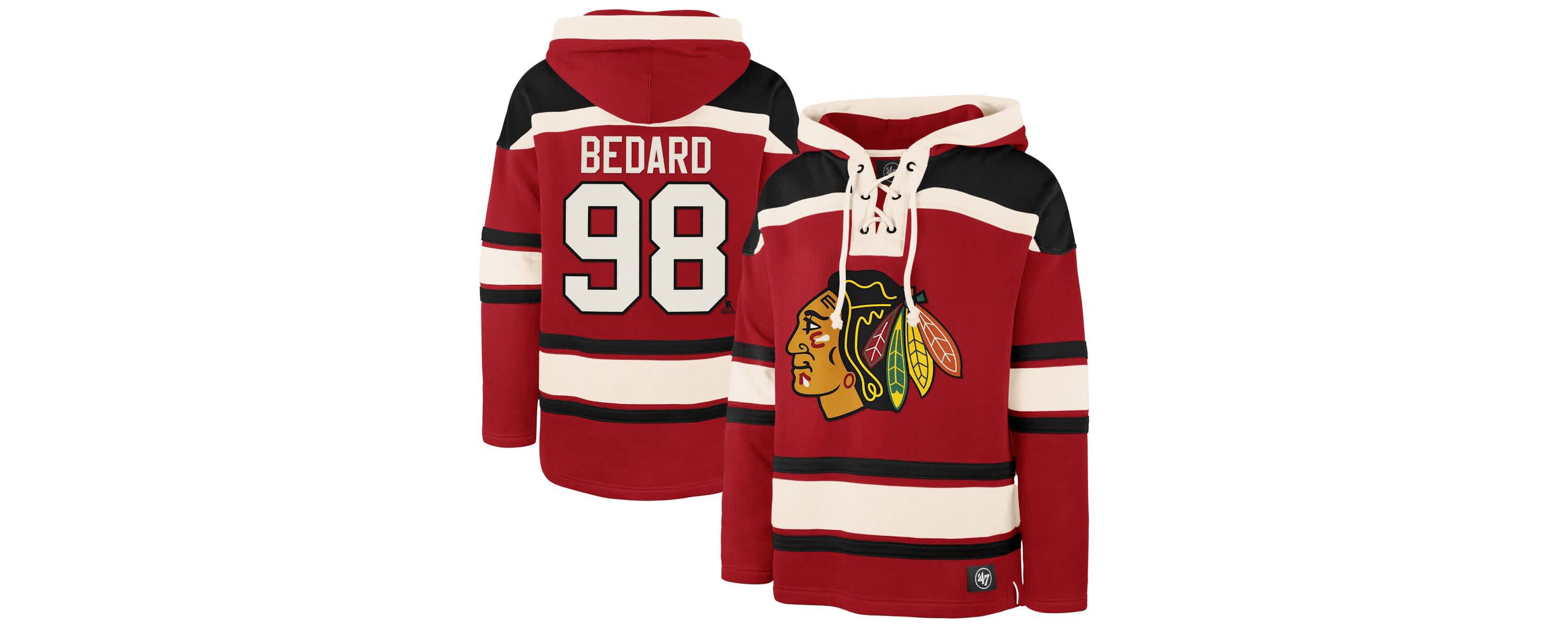 NHL Connor Bedard Chicago Blackhawks Player Name & Number Lacer Pullover Hoodie
