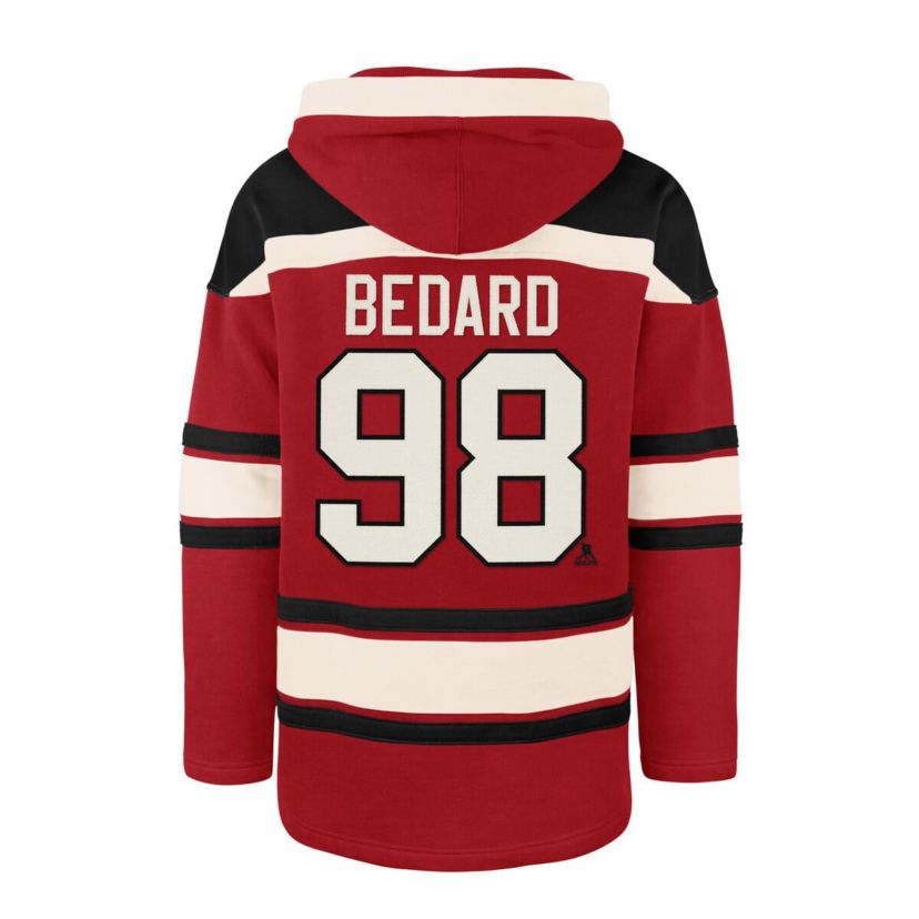 NHL Connor Bedard Chicago Blackhawks Player Name & Number Lacer Pullover Hoodie