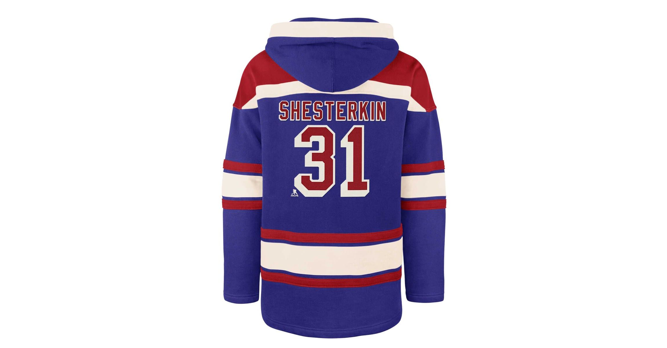NHL Igor Shesterkin New York Rangers Player Name & Number Lacer Pullover Hoodie