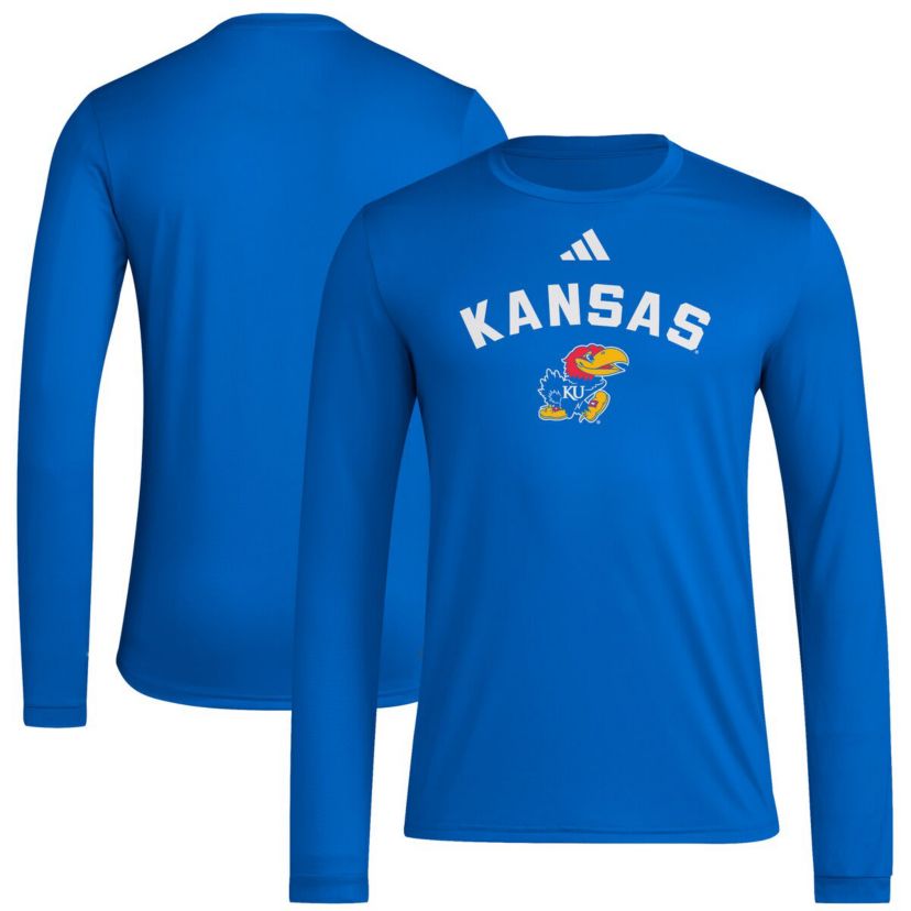 NCAA Kansas Jayhawks Alternate Pre-Game Hook AEROREADY Long Sleeve T-Shirt