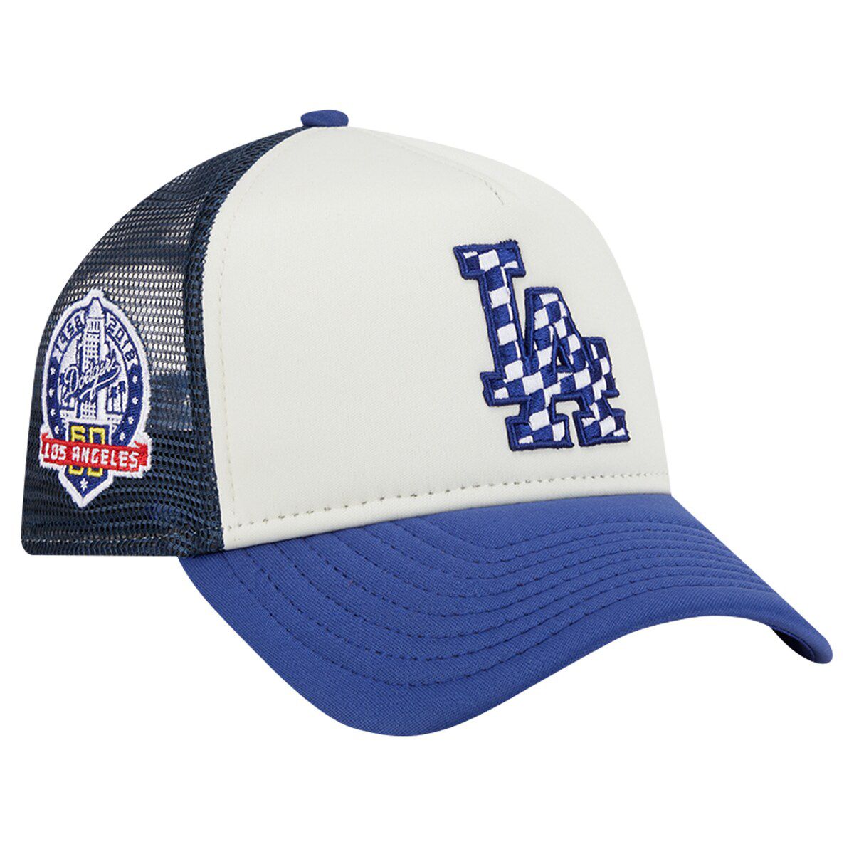 MLB White/Royal Los Angeles Dodgers Checkered Flag A-Frame Trucker 9FORTY Adjustable Hat