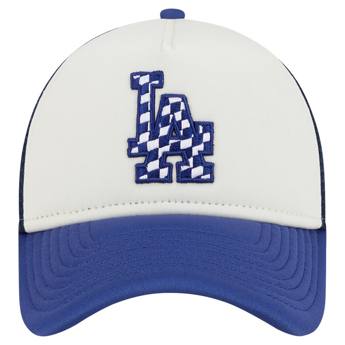 MLB White/Royal Los Angeles Dodgers Checkered Flag A-Frame Trucker 9FORTY Adjustable Hat