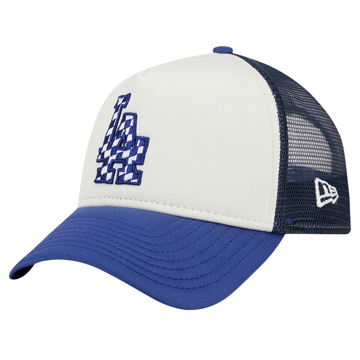 MLB White/Royal Los Angeles Dodgers Checkered Flag A-Frame Trucker 9FORTY Adjustable Hat
