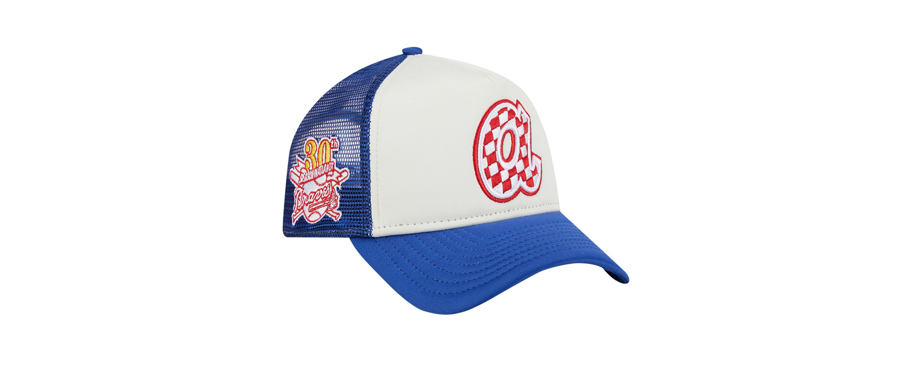 MLB White/Royal Atlanta Braves Checkered Flag A-Frame Trucker 9FORTY Adjustable Hat