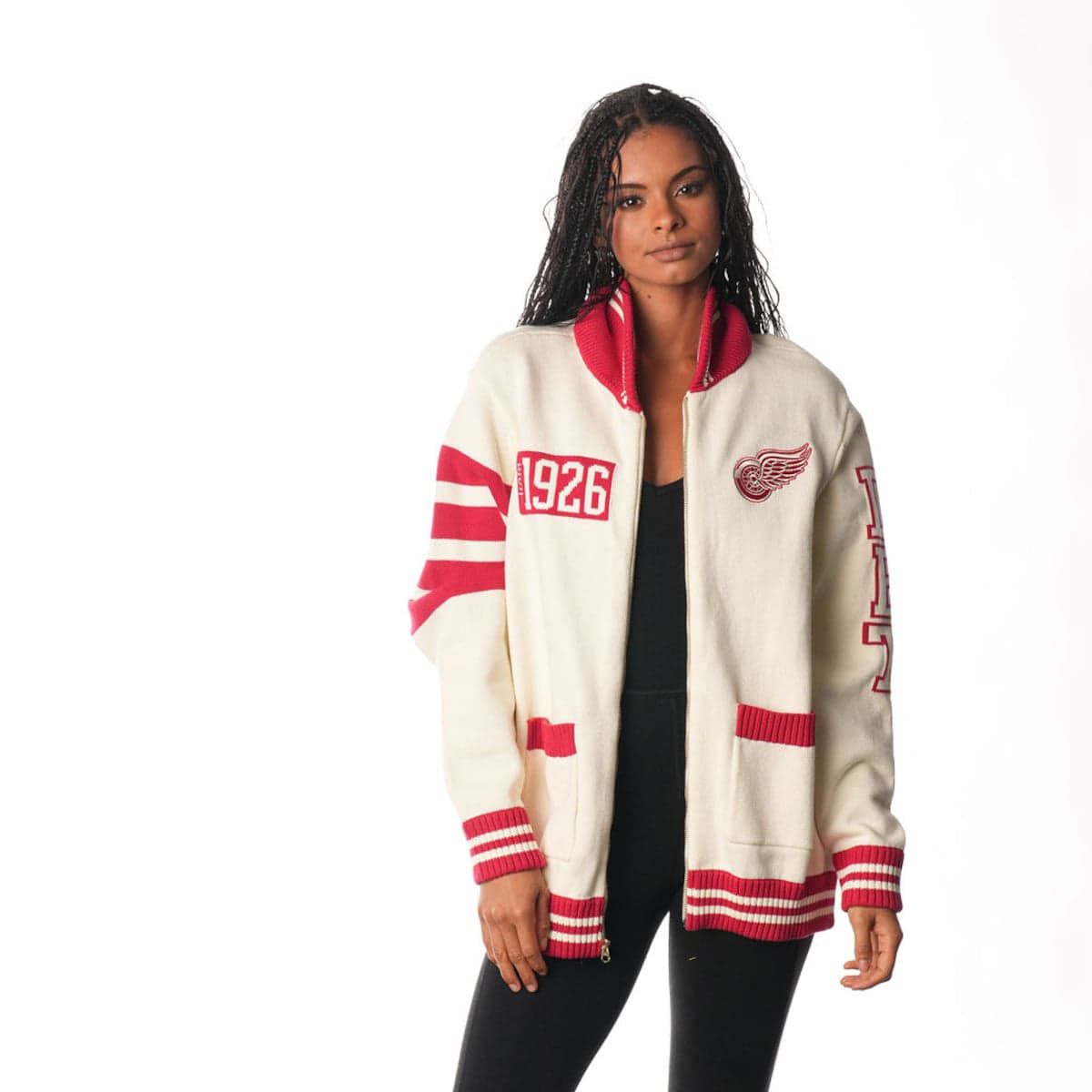 NHL Unisex Detroit Wings Jacquard Full-Zip Sweater