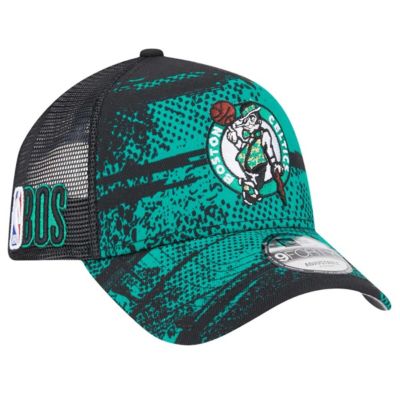 New Era Men's NBA Black/Kelly Boston Celtics Tip Off A-Frame Trucker 9FORTY Adjustable Hat, Black