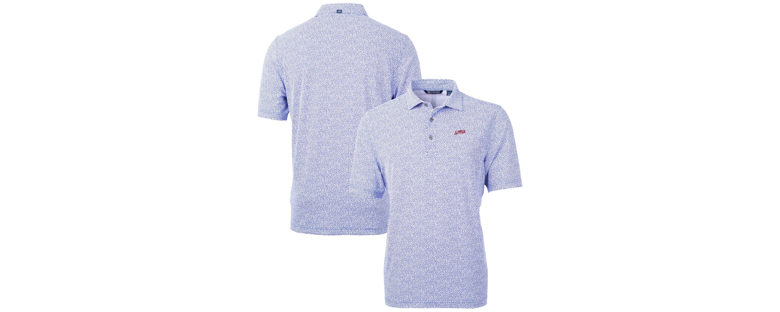 NCAA SMU Mustangs Vault DryTec Virtue Eco Pique Botanical Print Recycled Polo
