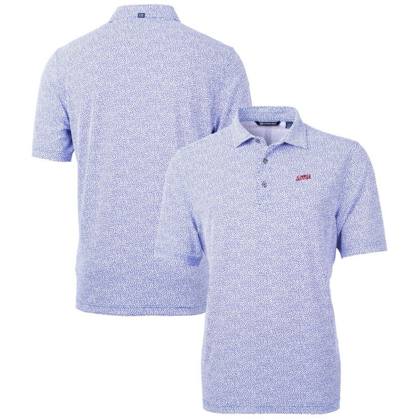 NCAA SMU Mustangs Vault DryTec Virtue Eco Pique Botanical Print Recycled Polo