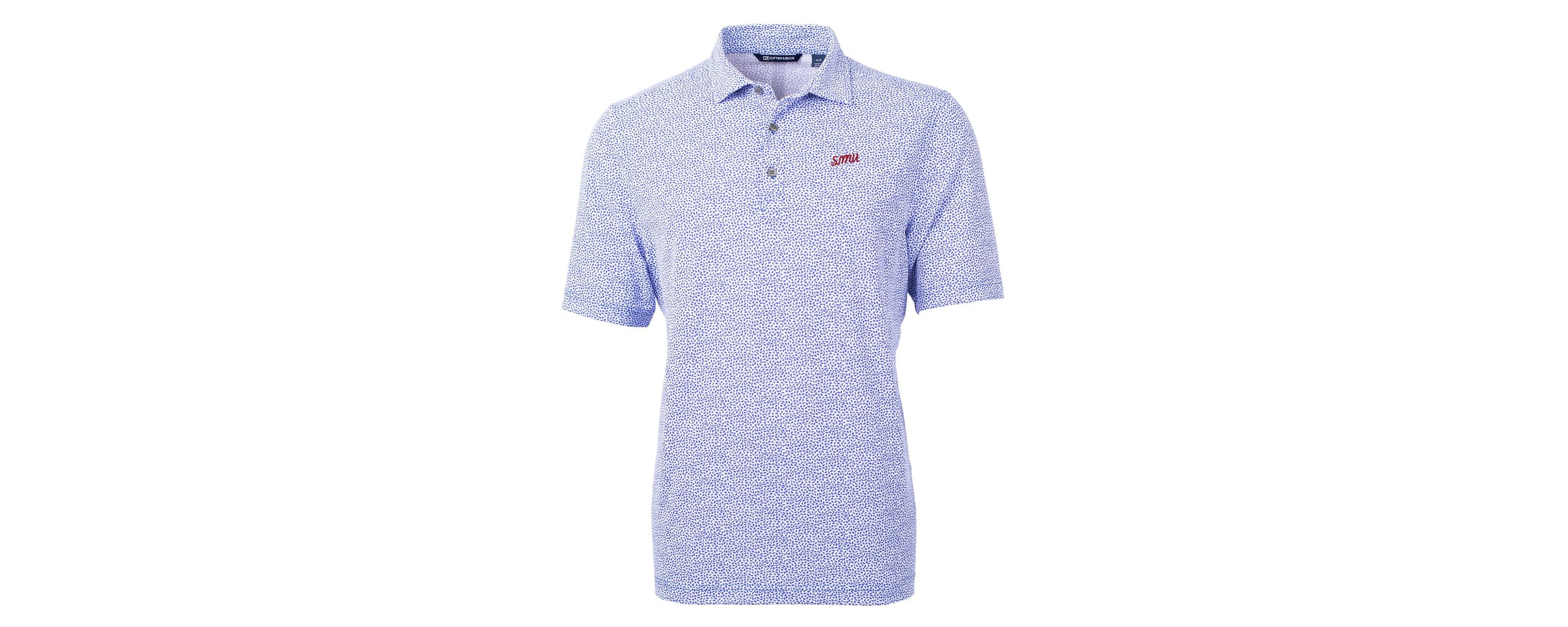 NCAA SMU Mustangs Vault DryTec Virtue Eco Pique Botanical Print Recycled Polo