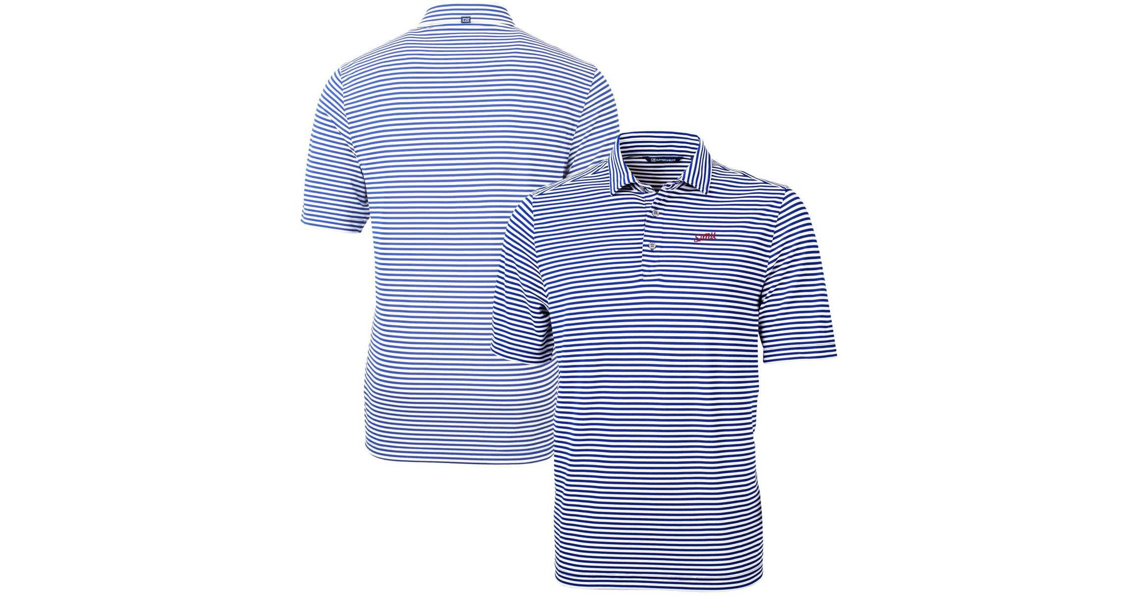NCAA SMU Mustangs Vault DryTec Virtue Eco Pique Stripe Recycled Polo