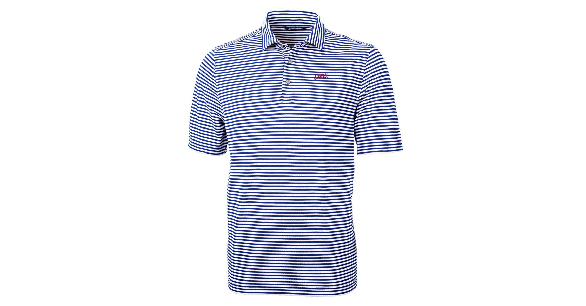NCAA SMU Mustangs Vault DryTec Virtue Eco Pique Stripe Recycled Polo