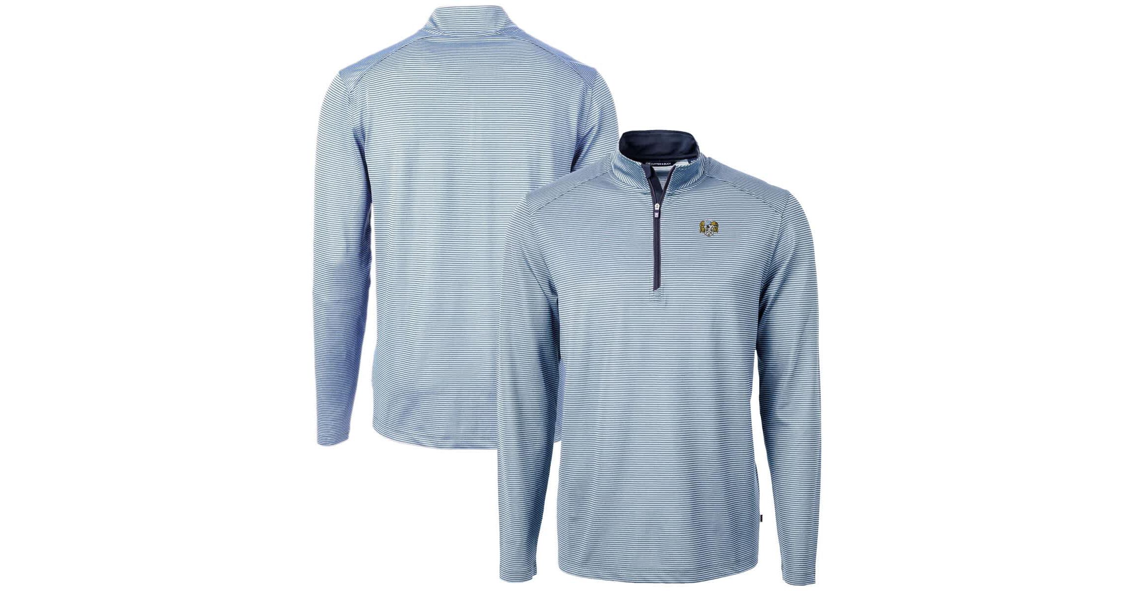 NCAA Carolina Blue/Navy North Carolina Tar Heels Vault DryTec Virtue Eco Pique Micro Stripe Recycled Quarter-Zip Pullover