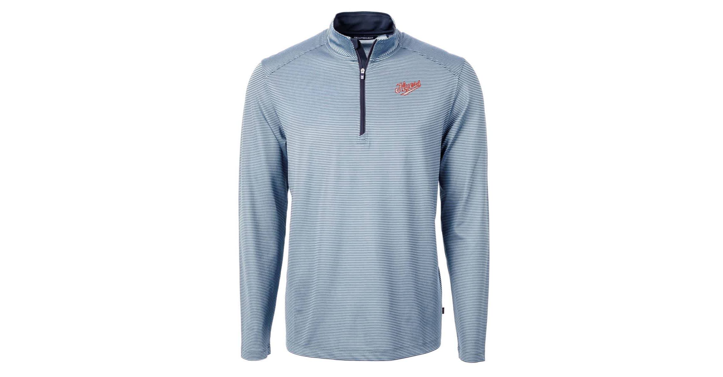 NCAA Light Blue/Navy Dayton Flyers Vault DryTec Virtue Eco Pique Micro Stripe Recycled Quarter-Zip Pullover