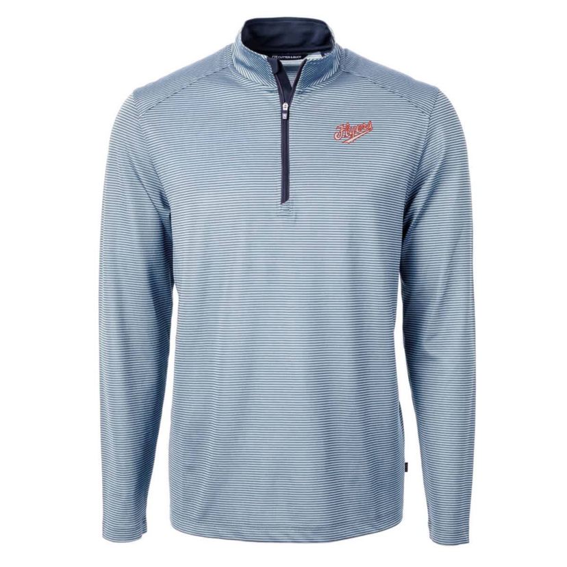 NCAA Light Blue/Navy Dayton Flyers Vault DryTec Virtue Eco Pique Micro Stripe Recycled Quarter-Zip Pullover
