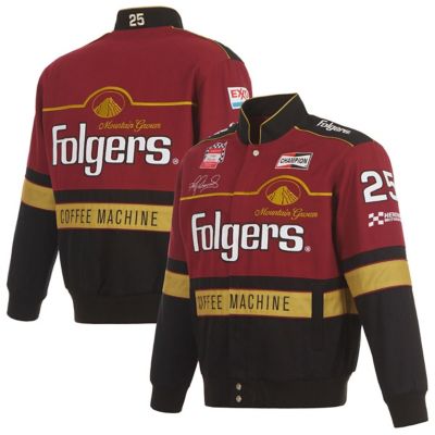 JH Design Men's NASCAR Maroon/Black Tim Richmond Folgers Twill Uniform Full-Snap Jacket