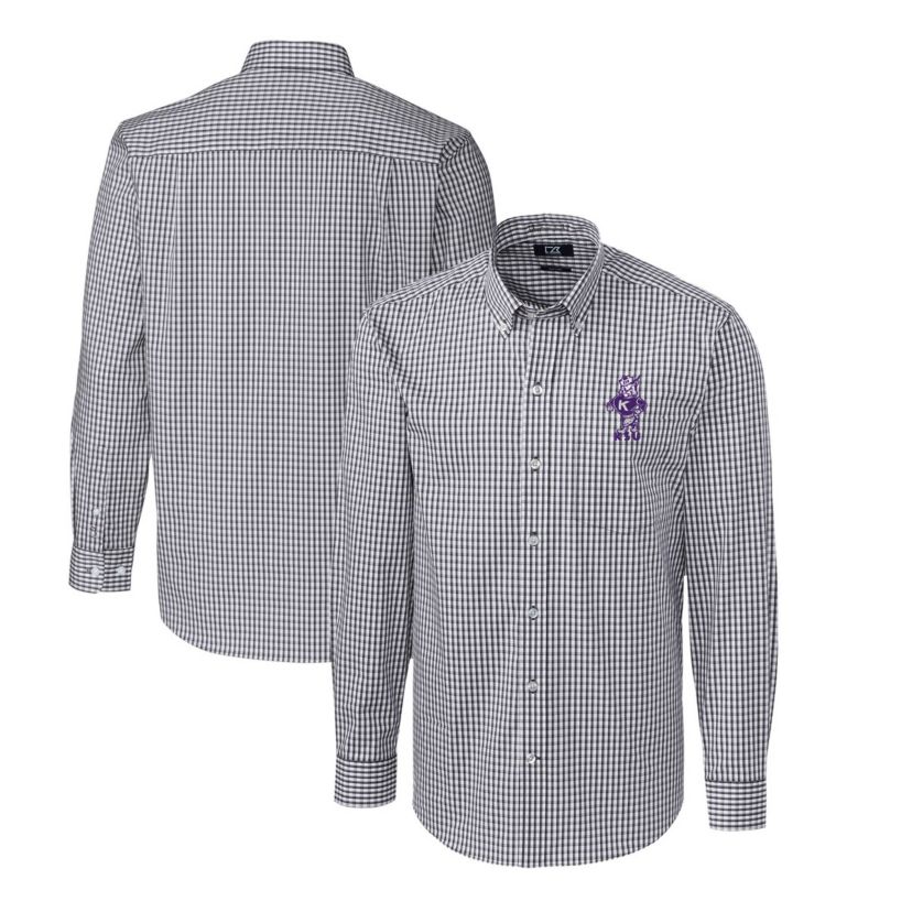 NCAA Kansas State Wildcats Easy Care Stretch Gingham Big & Tall Long Sleeve Button-Down Dress Shirt
